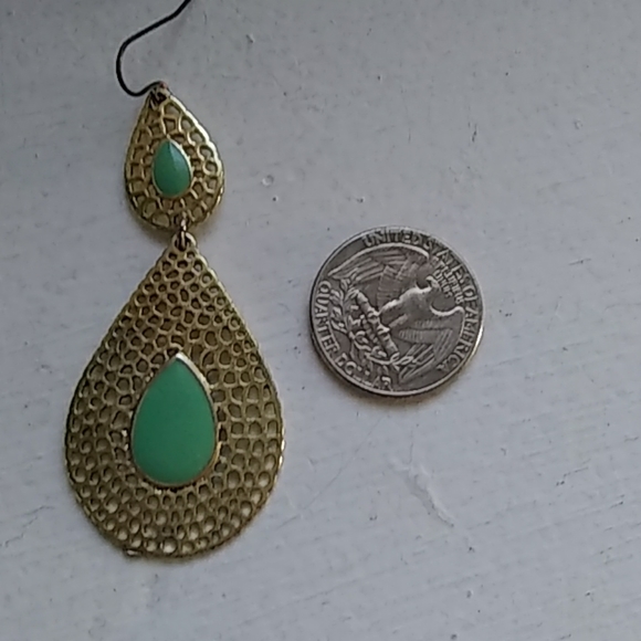 Gold and Green Statement Earrings - Picture 2 of 2